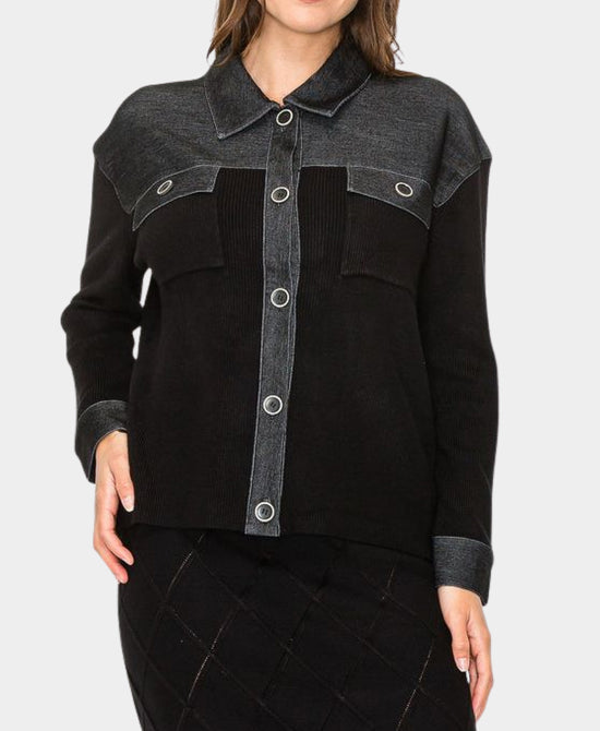 Cardigan w/ Denim Trim view 