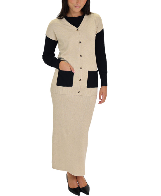Knit Two Tone Sweater & Skirt Set - 2 Pc Set view 
