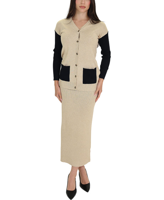 Knit Two Tone Sweater & Skirt Set - 2 Pc Set view 