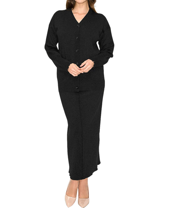 Solid Cardigan & Skirt Set - 2 Pc Set view 