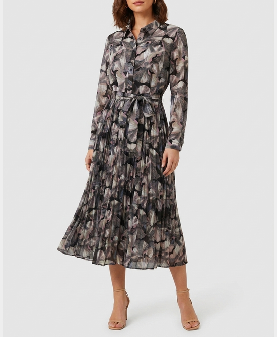 
Printed Midi Dress w/ Pleated Bottom in MULTI view 1