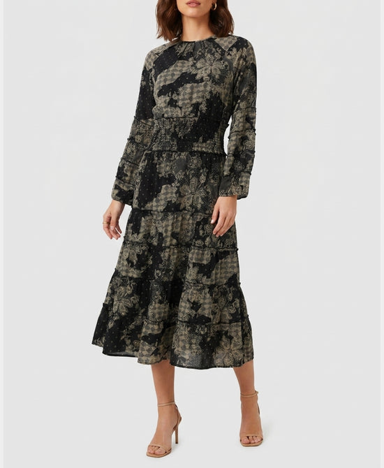 
Printed Midi Dress in BLACK MULTI view 1