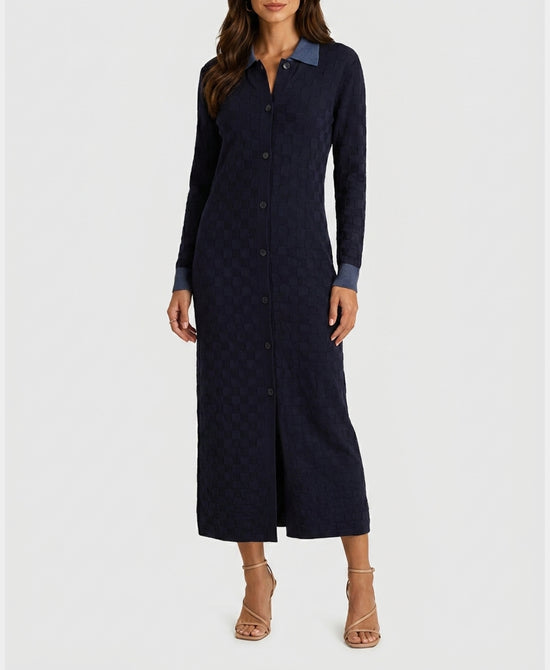 
Checkered Knit Maxi Dress in NAVY view 1