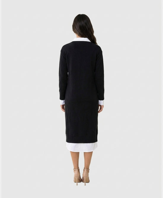 
Knit Maxi Dress w/ Shirt Underlay in BLACK/WHITE view 2