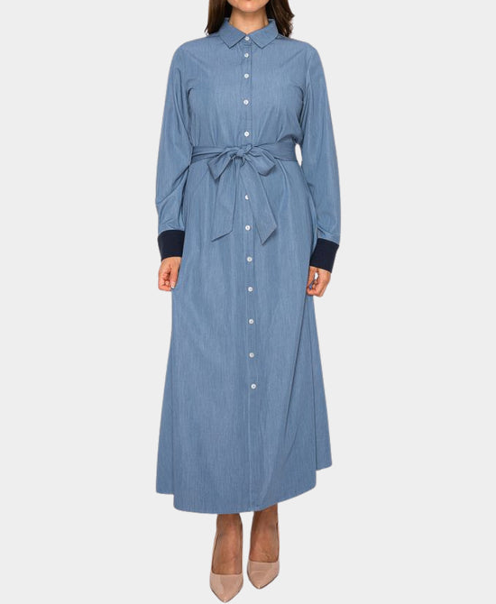 Shirt Dress w/ Contrast Knit Cuffs view 1