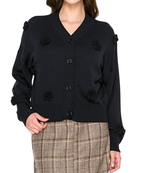 Textured Flower Cardigan Sweater view 