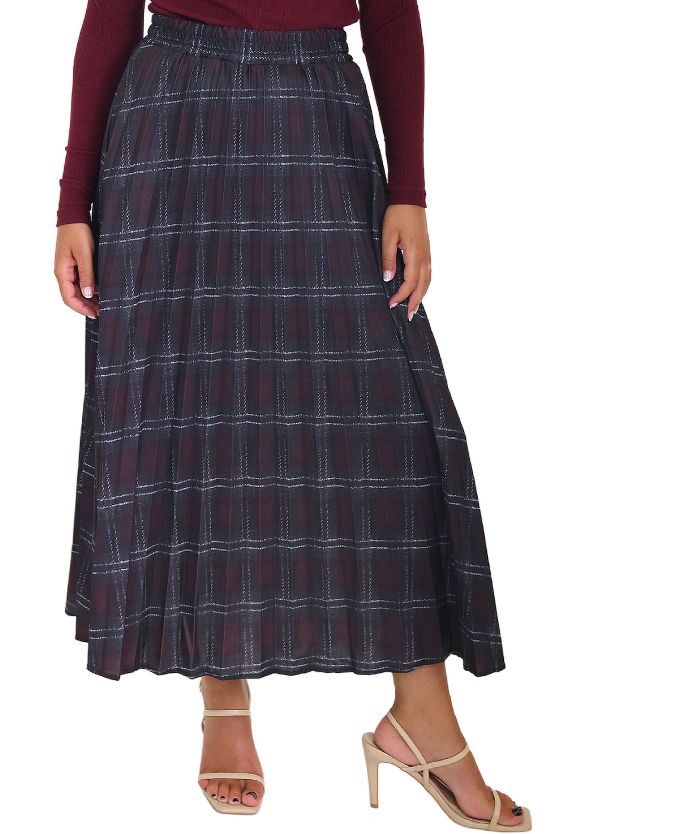Pleated Plaid Midi Skirt view 1