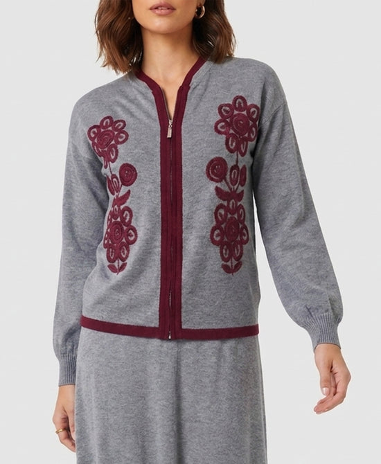 
Cardigan w/ Embroidered Detail in GREY view 1