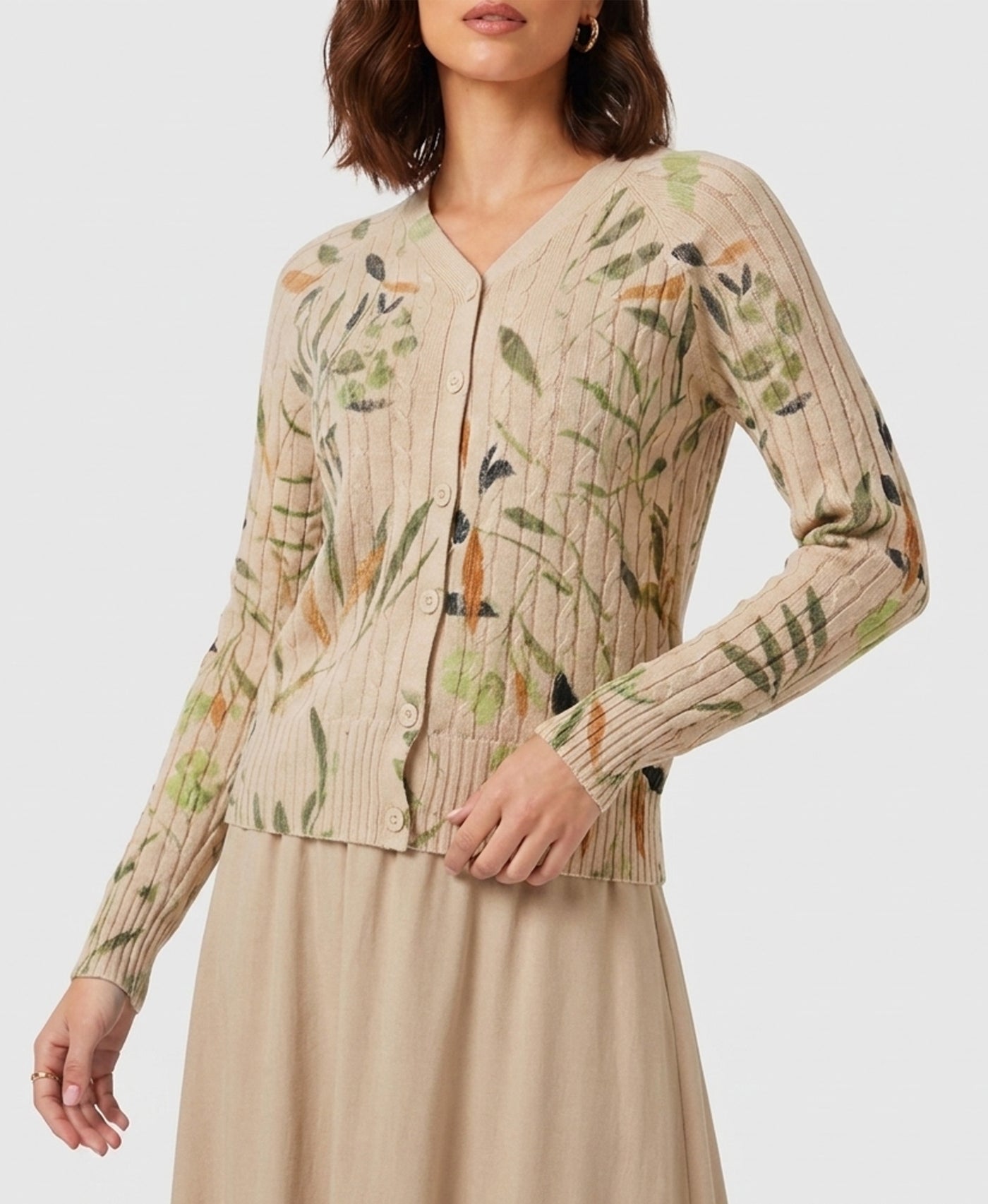 Leaf Print Cardigan – FOX'S - Online