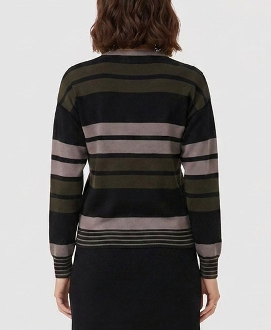 
Stripe Knit Zip Front Sweater in OLIVE MULTI view 2