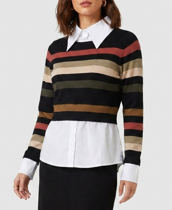 
Shirt w/ Knit Sweater Overlay in MULTI view 1
