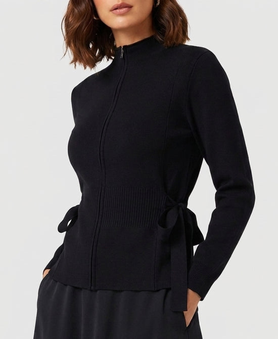 
Mock Neck Sweater w/ Side Ties in BLACK view 1