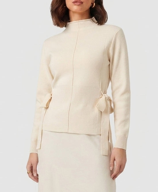 
Mock Neck Sweater w/ Side Ties in CREAM view 1