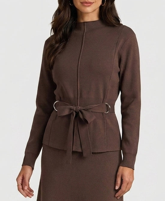 
Mock Neck Sweater w/ Side Ties in BROWN view 1