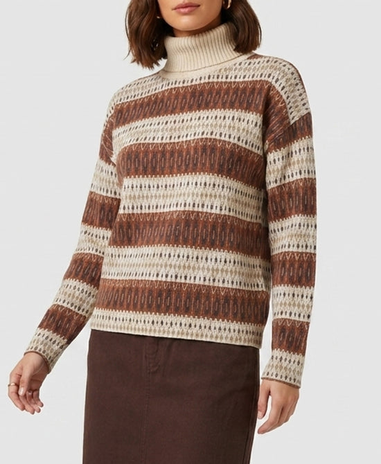 
Printed Mock Neck Sweater in CAMEL MULTI view 1