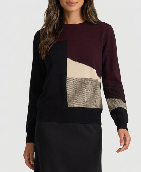 
Geo Print Sweater in BURGUNDY MULTI view 1