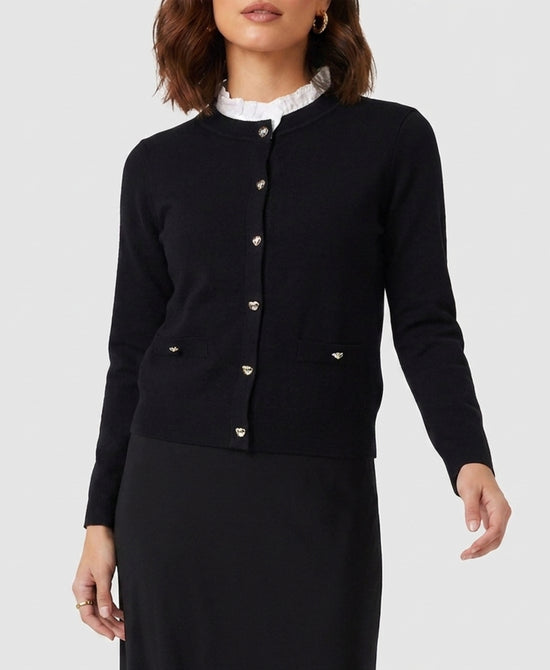 
Cardigan w/ Ruffle Collar in BLACK/WHITE view 1