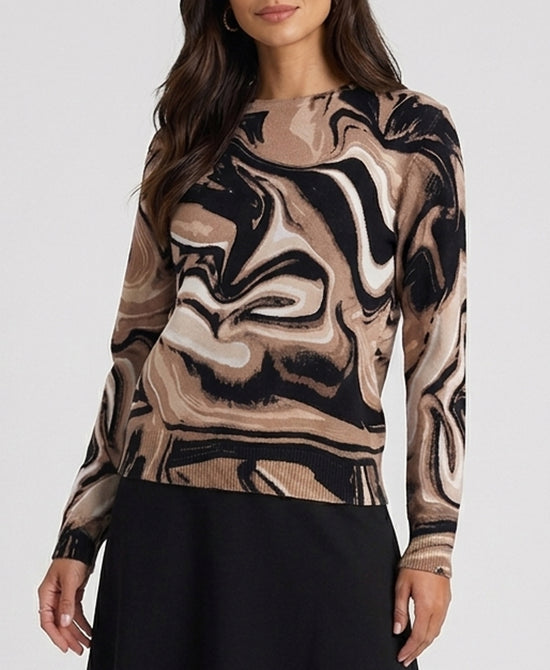 
Swirl Print Sweater in BEIGE MULTI view 1