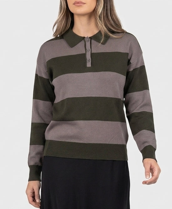 
Stripe Sweater in OLIVE/TAUPE view 1