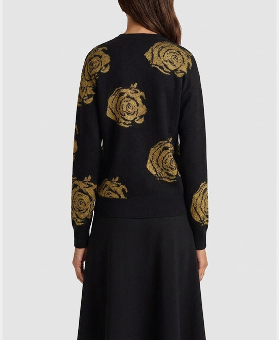 
Floral Print Metallic Cardigan in BLACK/GOLD view 2