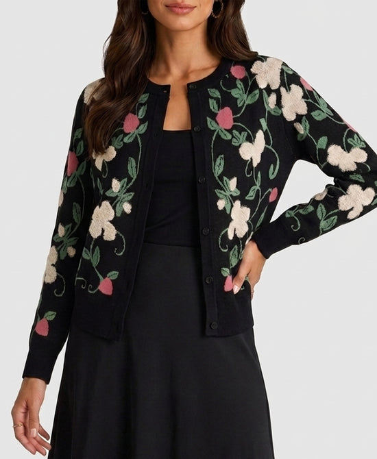 
Floral Print Cardigan in BLACK MULTI view 1