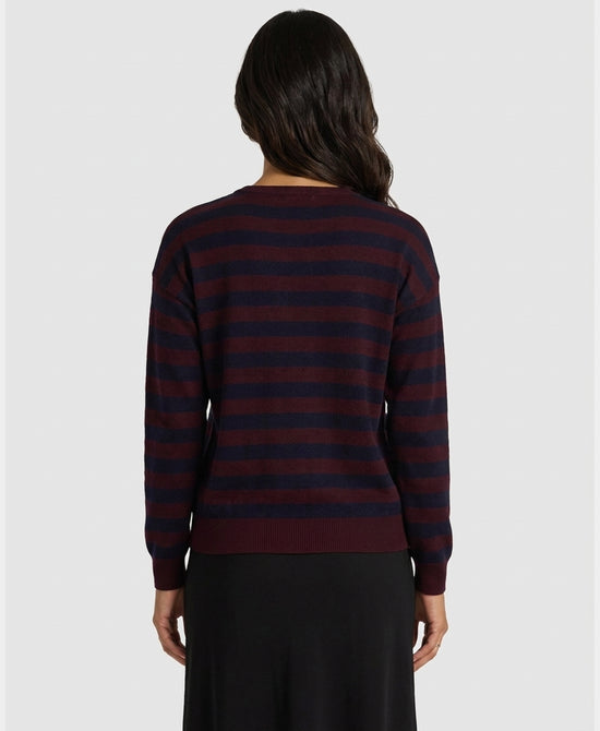 
Stripe Sweater w/ Crochet Pocket in BURGUNDY/NAVY view 2