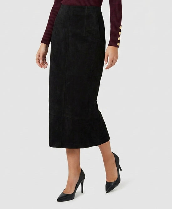 
Faux Suede Midi Skirt in BLACK view 1