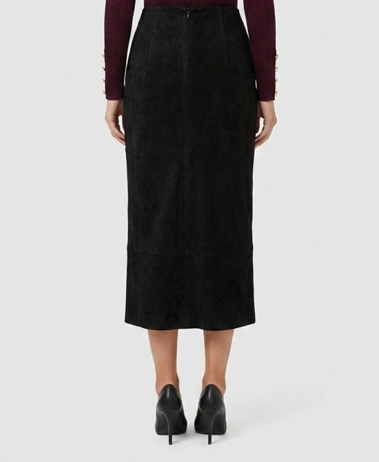 
Faux Suede Midi Skirt in BLACK view 2
