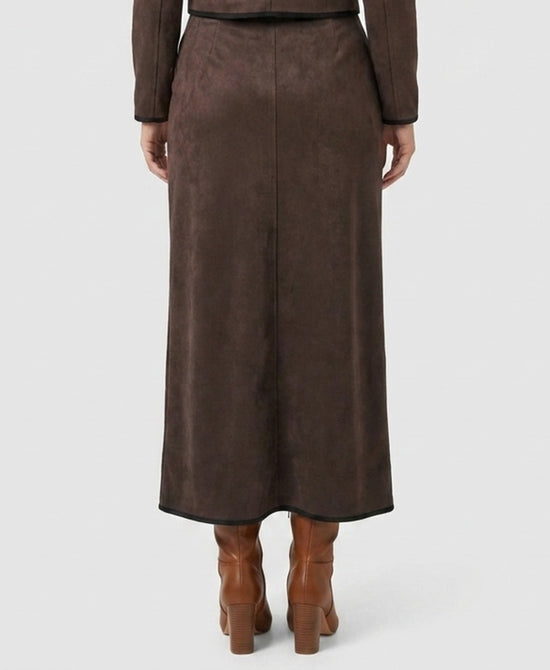 
Faux Suede Midi Skirt in BROWN/BLACK view 2
