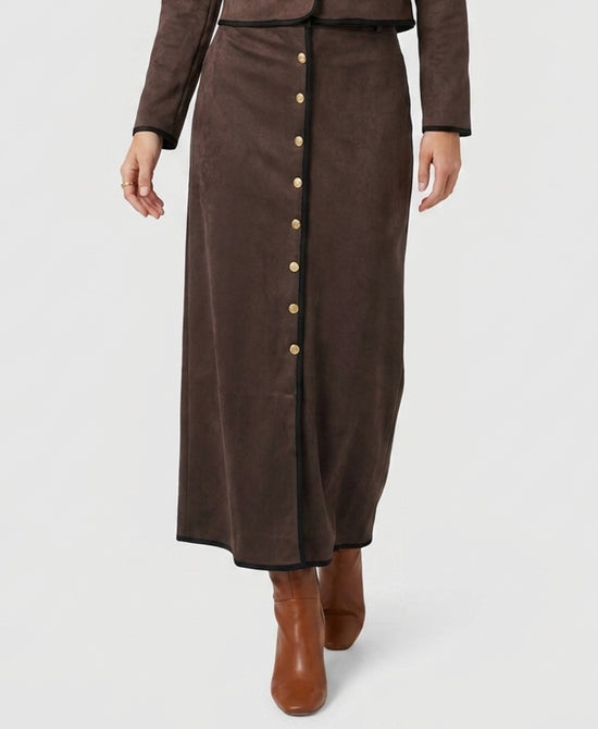
Faux Suede Midi Skirt in BROWN/BLACK view 1