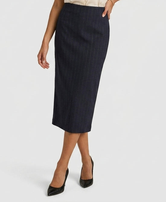 
Pin Stripe Straight Midi Skirt in NAVY view 1