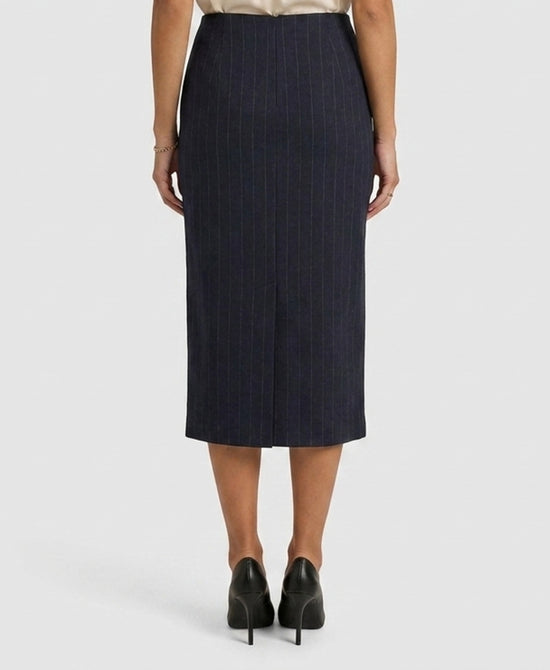 
Pin Stripe Straight Midi Skirt in NAVY view 2