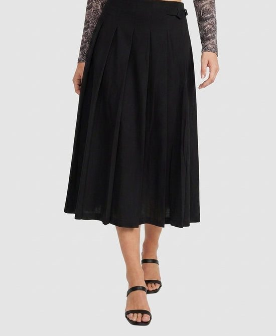 
Pleated Midi Skirt w/ Side Adjustable Ring in BLACK view 1