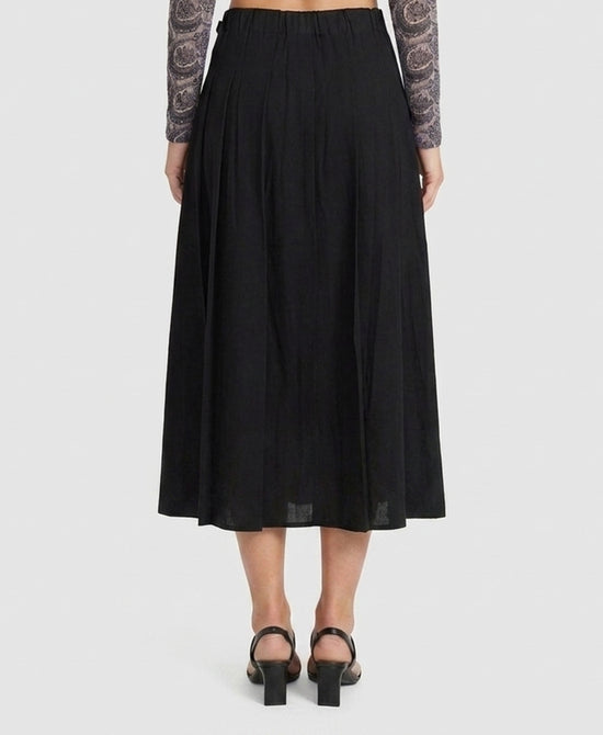 
Pleated Midi Skirt w/ Side Adjustable Ring in BLACK view 2