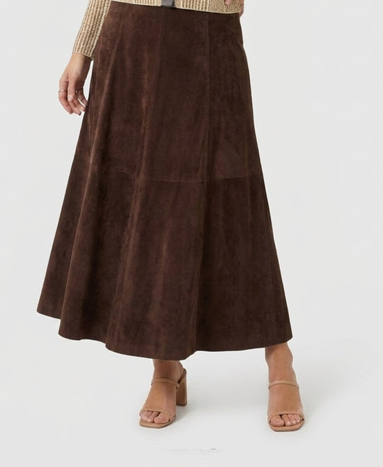 
Faux Suede Midi Skirt in BROWN view 1