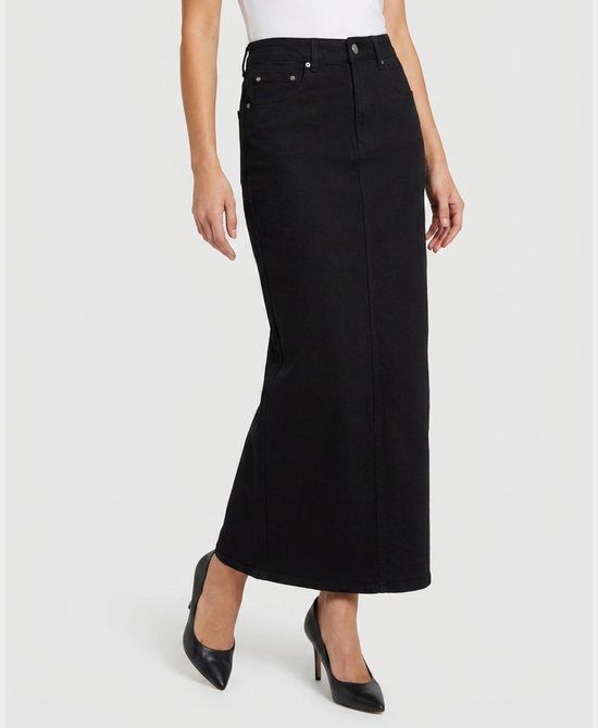 
Twill Midi Skirt in BLACK view 1