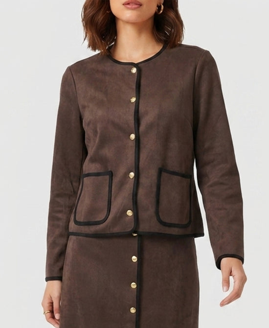 
Faux Suede Jacket in BROWN/BLACK view 1