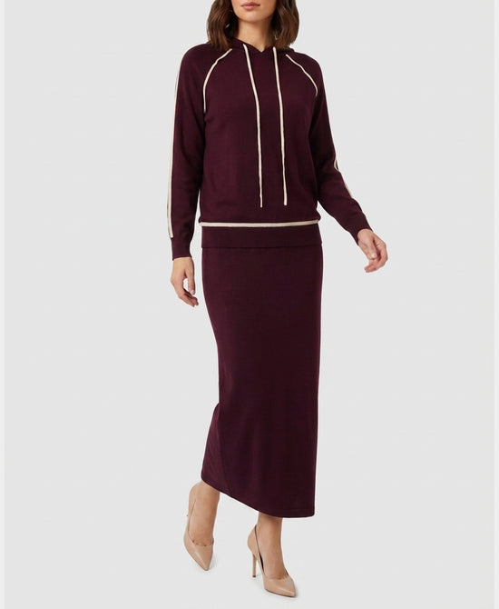 
Two Tone Hoodie & Maxi Skirt - 2 Pc Set in BURGUNDY/CREAM view 1