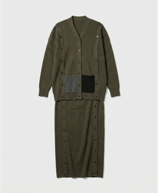 
Cardigan w/ Button Detail & Maxi Skirt - 2 Pc Set in OLIVE view 2