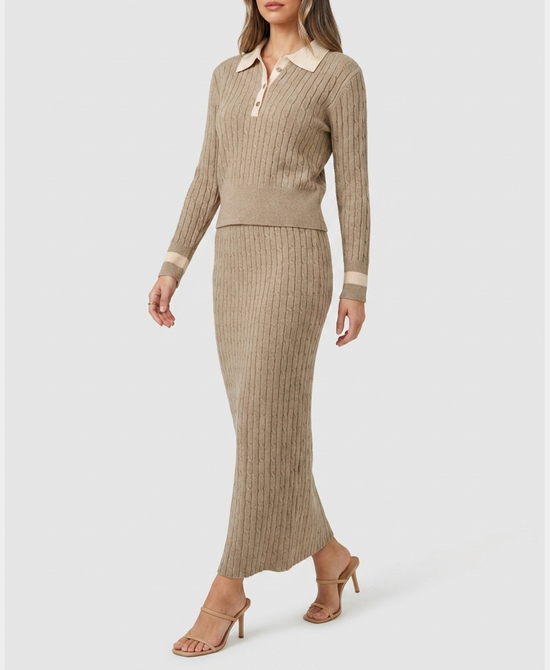 
Cable Knit Sweater & Maxi Skirt - 2 Pc Set in BEIGE view 1