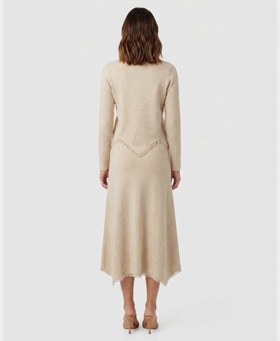 
Sweater w/ Fringe Hem & Midi Skirt - 2 Pc Set in CREAM view 2
