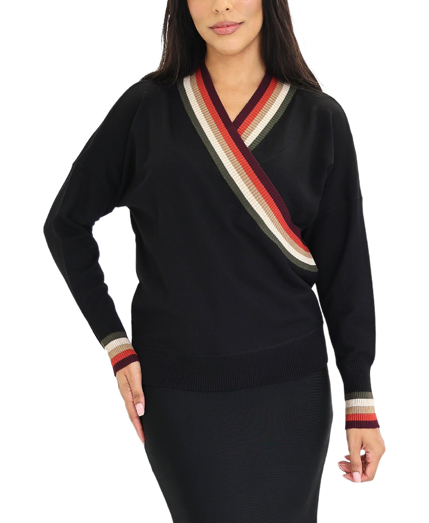 Surplice Sweater w/ Stripes view 1