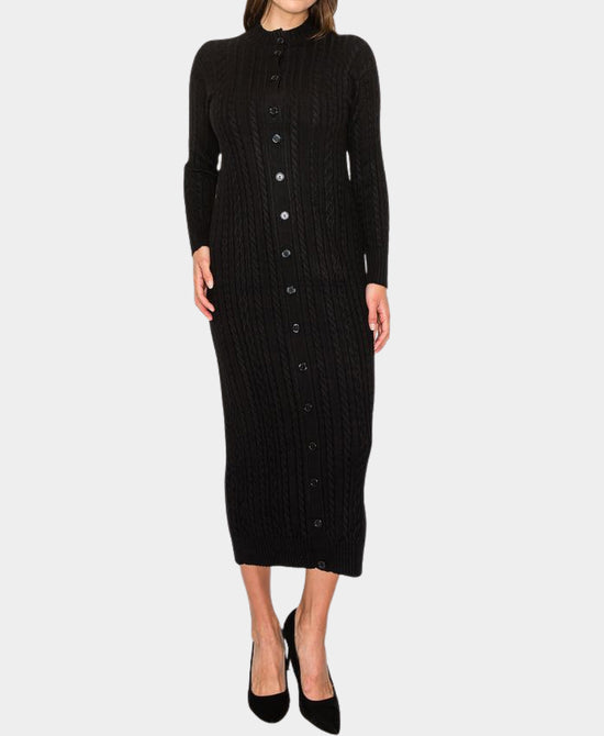 Cable Knit Midi Dress w/ Button Detail view 