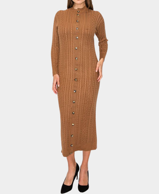 Cable Knit Midi Dress w/ Button Detail view 