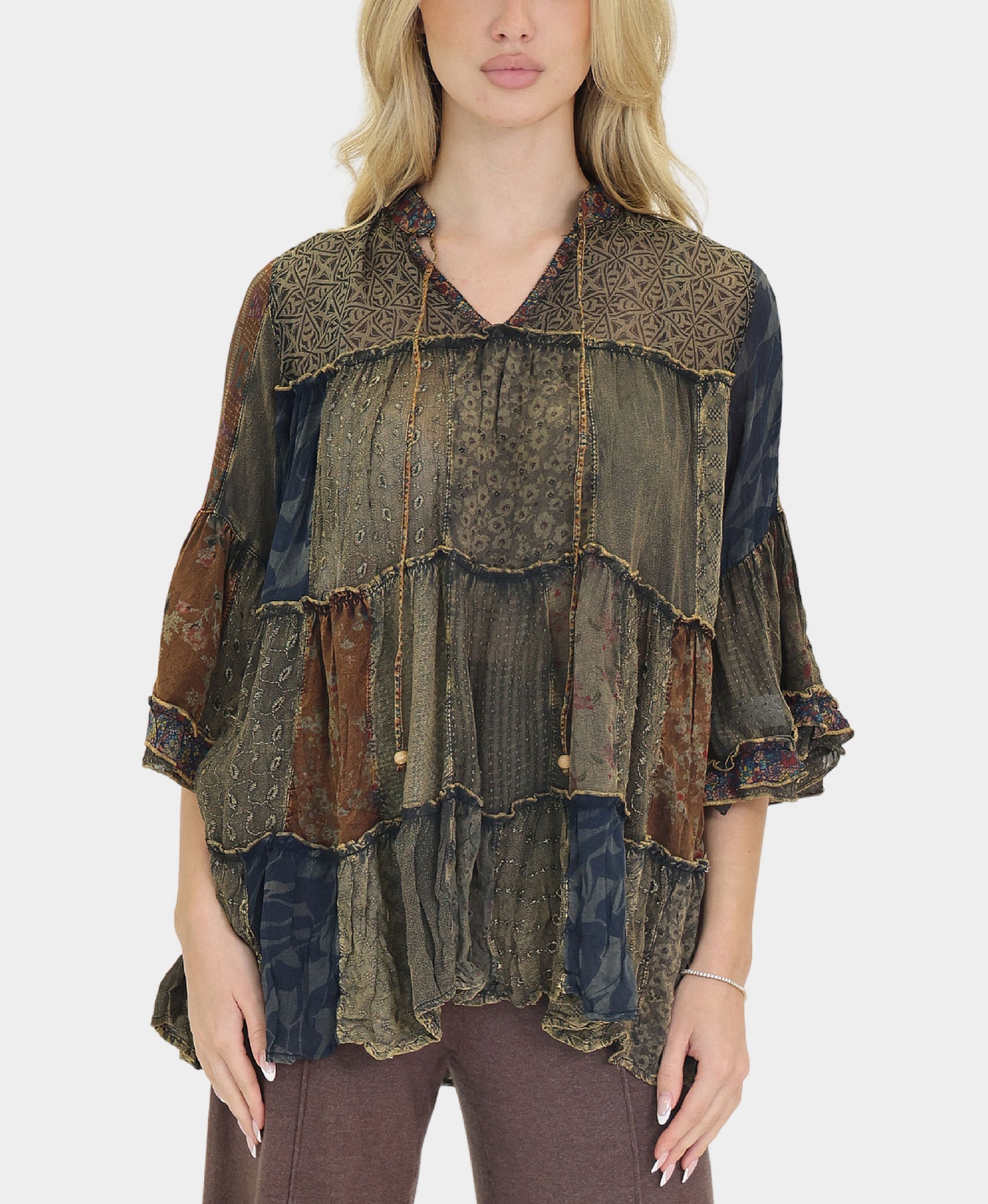 Mixed Media Patchwork Blouse view 1