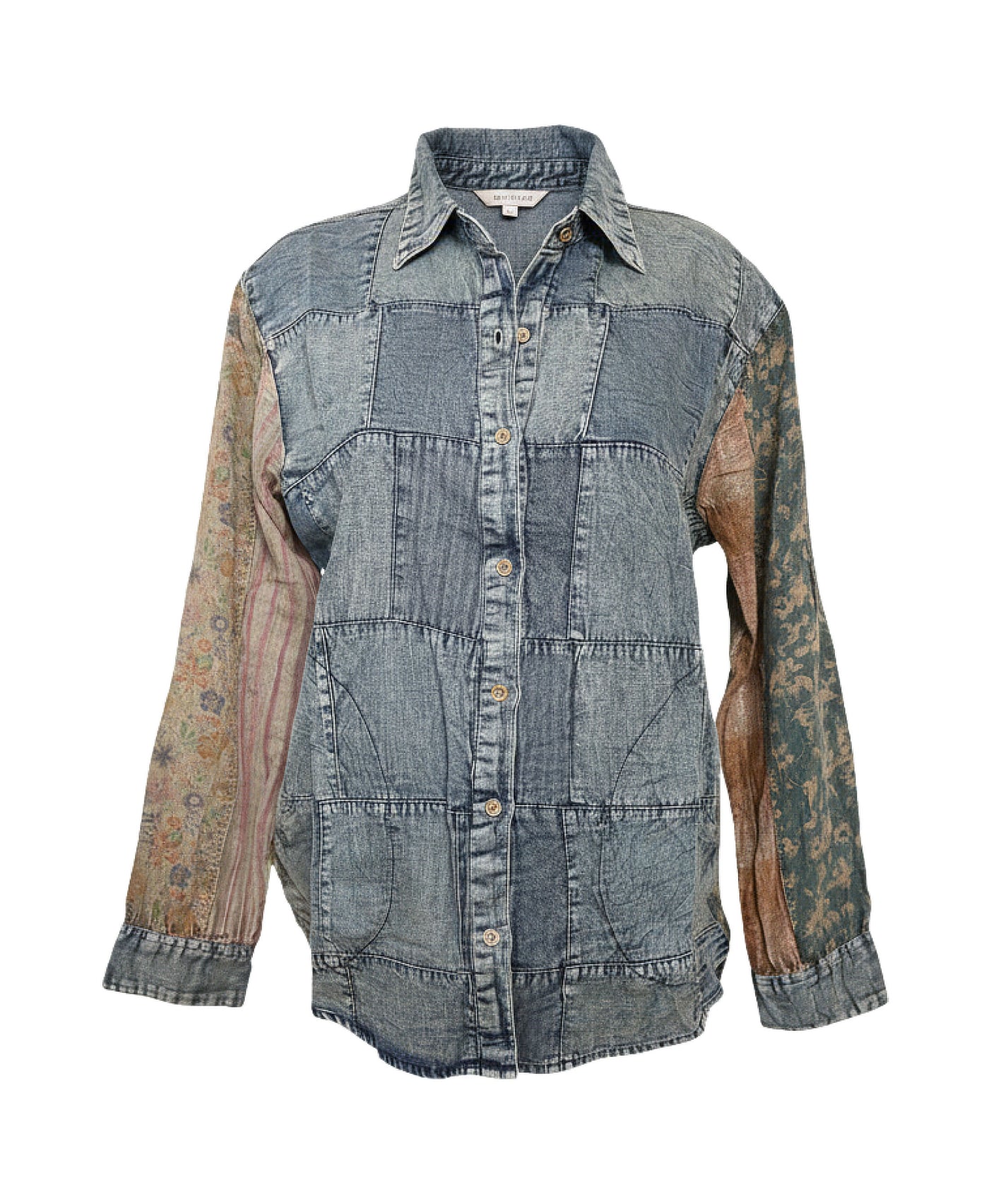 Mixed Media Patchwork Denim Shirt view 2