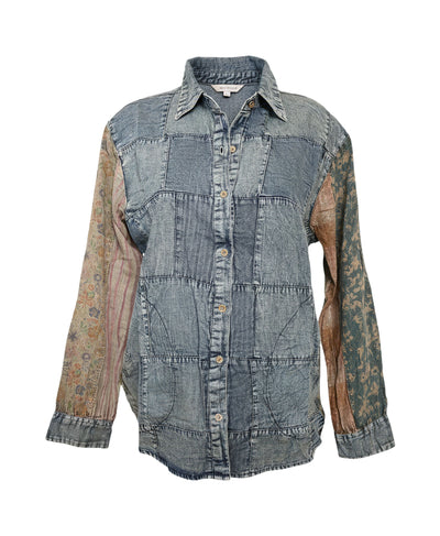 Mixed Media Patchwork Denim Shirt image 2