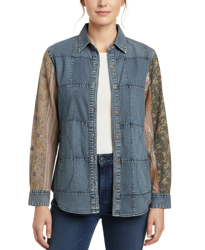 Mixed Media Patchwork Denim Shirt image 1