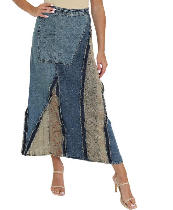Denim Midi Skirt w/ Patchwork view 