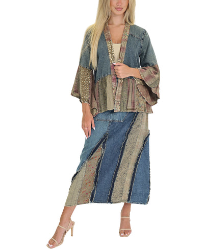 Denim Midi Skirt w/ Patchwork image 2